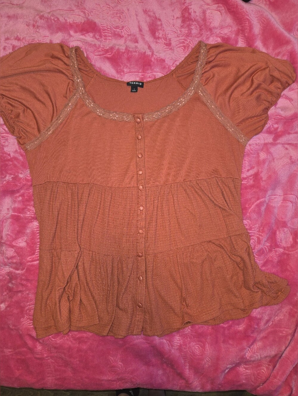 torrid Rust Lace-Trim Button Front Tunic Top